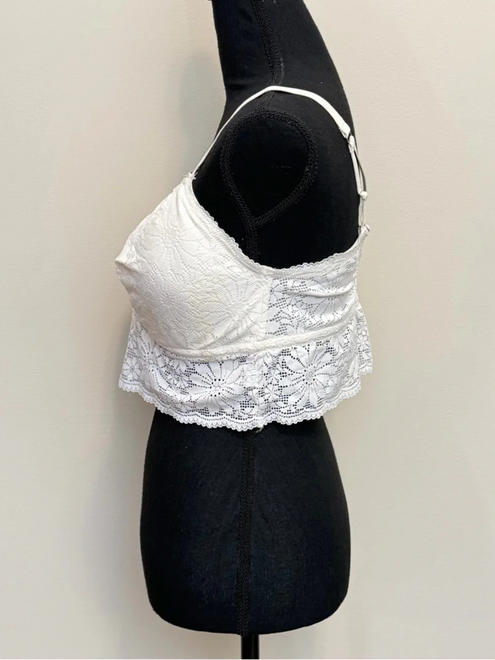 NEW Aerie Floral Lace Padded Longline Bralette Womens XL Ivory Bra Removable Pad